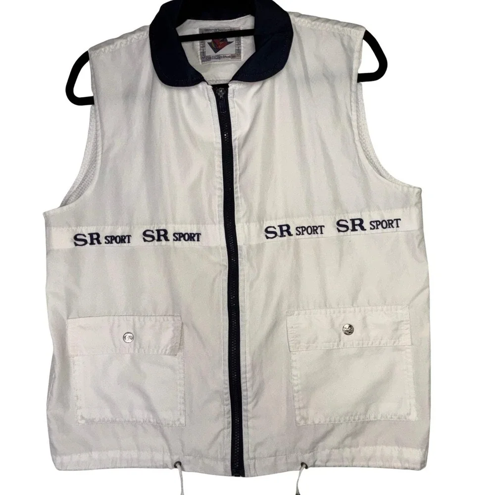 Vintage SR Sport Zip Vest Medium Utility Windbreaker Sleeveless  White 42